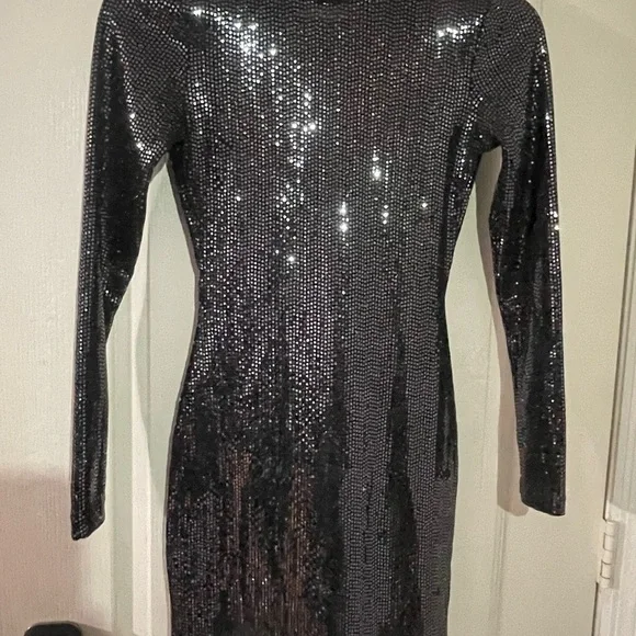 Divided Sparkling Silver Long Sleeve Dress - Picture 2 of 4